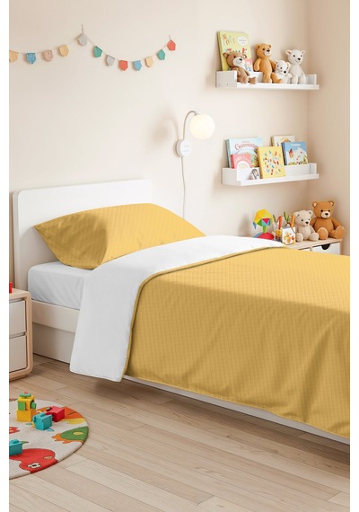 Sarı Minimal Genç Odası Tek Kişilik Pike Takımı - Kapitone Hardal 160x220 Cm Yazlık Yatak Örtüsü Perde Defne Aurası