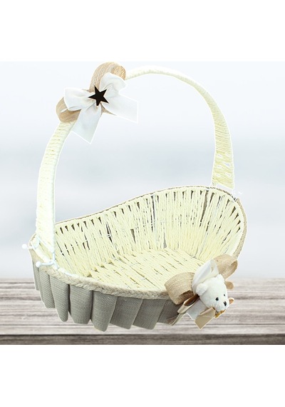 Saplı Oval Kumaş Süslü Sepet 41 Cm Büyük Boy Taş Rengi Taş
