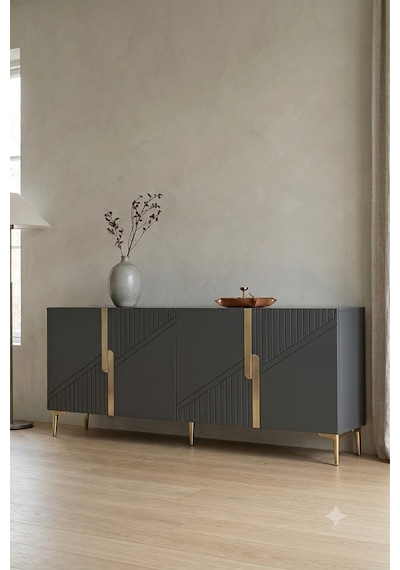 Ka1828ag Evva Konsol Ve Tv Sehpası Antrasit-gold 180cm Beyaz-gold