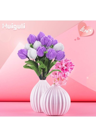 150 Adet Mor, Beyaz, Koyu Yeşil Renkli Şönil , Çiçek Yapım Seti, Tüylü Tel, 30 Cm, Peluş Tel