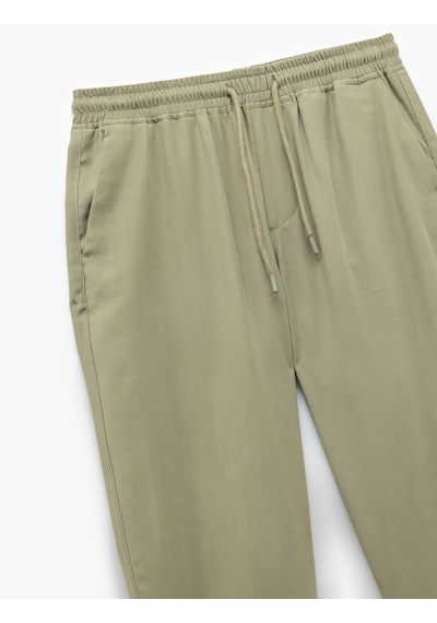 Koton Viskon Cep Detaylı Rayon Tapered Beli Bağcıklı Yazlık Pantolon Haki 5sam40010hw Haki