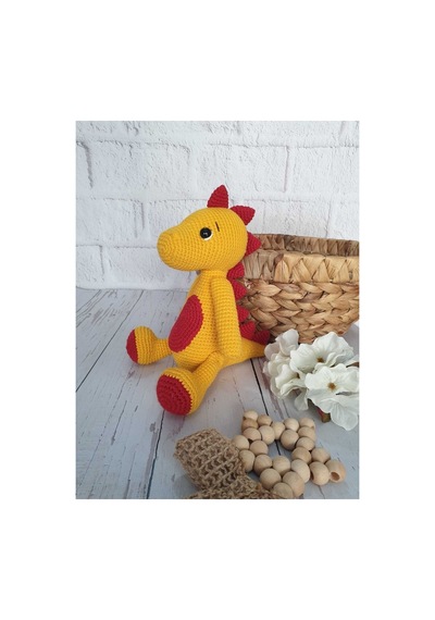 Amigurumi Organik Örgü Oyuncak Dinozor Sarı