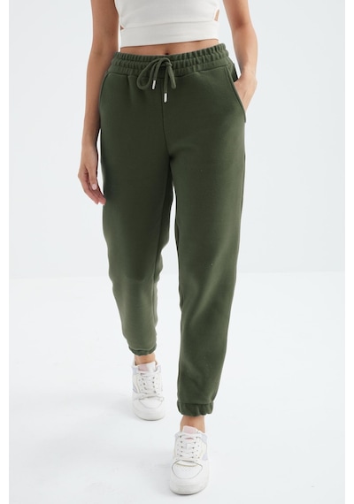 Çağla Yüksek Bel Basic Bağcıklı Jogger Polar Kadın Eşofman Alt - 94622 Çağla
