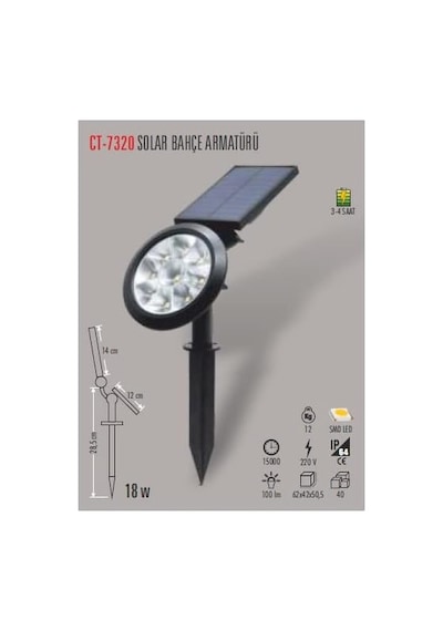 Ct-7320 18w Solar Bahçe Armatürü Yeşil Tek Renk