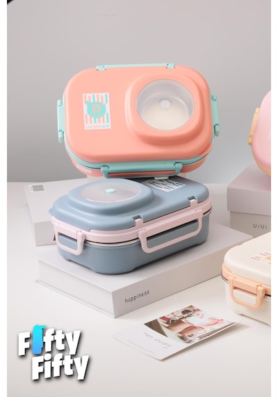 Uzspace 600 Ml Çorba Kaseli-çelik Kaşık Çatallı Paslanmaz Çelik Bento Lunch Box Yeni Nesil Sefer Tası-fflbox8021600 Turuncu