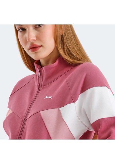 Slazenger VICTORY Kadın Fermuarlı Dik Yaka Cepli Gül Sweatshirt