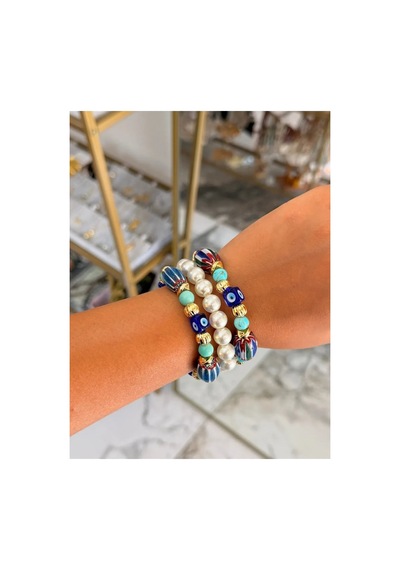 Nazar Detaylı Lastikli Model Bileklik Çok Renkli