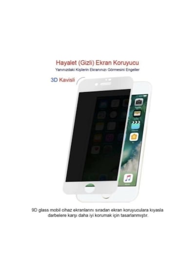 Apple Uyumlu   iPhone 7 Beyaz Privacy Kavisli Hayalet Gizlilik Filitreli Full Ekran Koruyucu