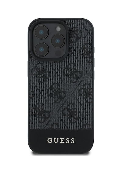 Apple Uyumlu iPhone 16 Pro Kılıf Guess Lisanslı Pu Deri Şerit Logo Dizaynlı Kapak Gri