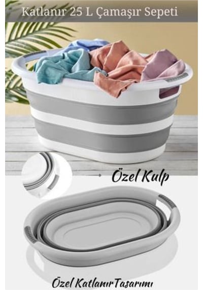 Std Katlanabilir Silikon Çamaşır Sepeti Lüx Sepet, Çok Amaçlı Düzenleyici 25 L Katlanır Sepet Klasik Diğer