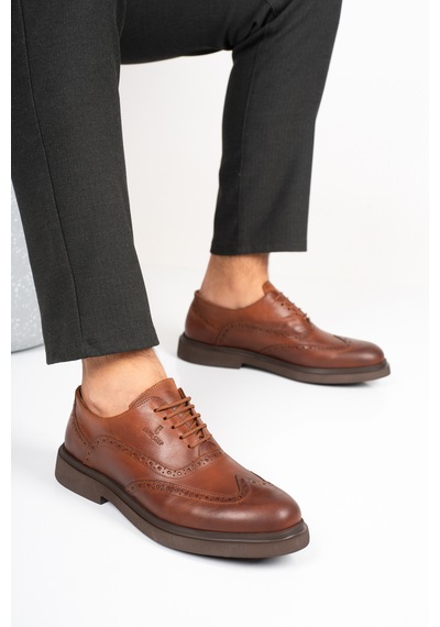 Fame Step Hakiki Deri Erkek Oxford Klasik Ayakkabı Brogue Bağcıklı Monza Kahverengi