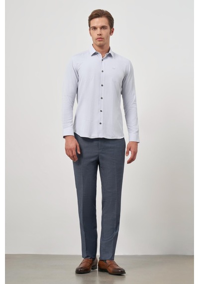 İmza Gri Uzun Kol Kendinden Desenli Armürlü 032 Sert Yaka Classic Slim Fit Gömlek 1004245151 Gri