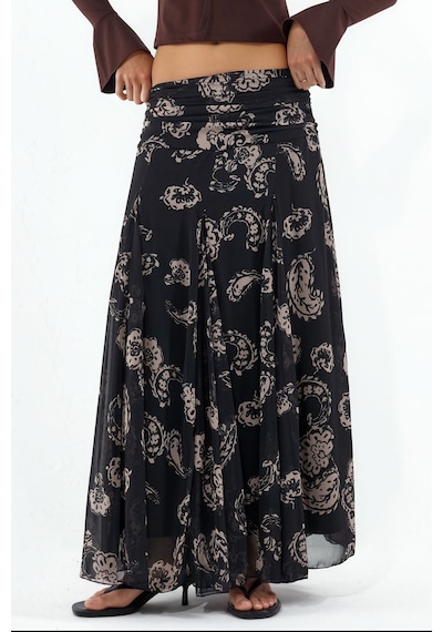Hiccup Bdart Yüksek Bel Paisley Desenli Maxi Etek Siyah