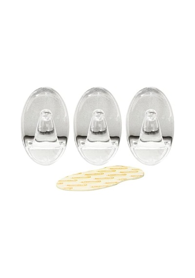 61318 3pc Transparent Removable Adhesive Hook, Black