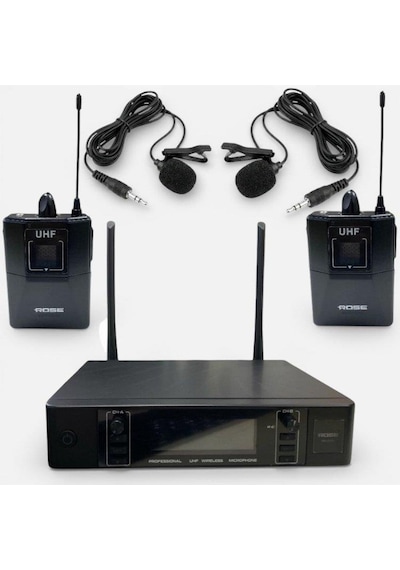 Rose Rw-211-yy Uhf Kablosuz Telsiz Çift Yaka Mikrofon 2x100 Kanal