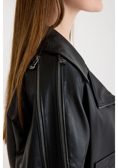 Oversize Biker Bayan Deri Ceket Vb-8 Bk-2518 - 23350 Siyah