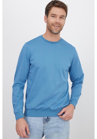 Tudors Erkek 3'lü Koyu Gri-taş-mavi Relax Fit Rahat Kesim %100 Pamuk 2 İplik Bisiklet Yaka Sweatshirt-41697 Çok Renkli