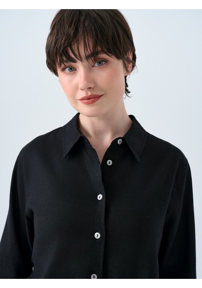 Loose Fit Kadın Gömlek U.kol Siyah
