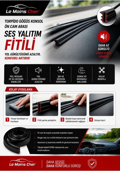 Audi Q2 S Line Araç Torpido Göğüs Konsol Ön Cam Arası Ses Yalıtım Fitili