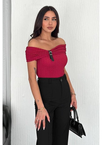 Noa & Noa Kadın Tokalı Düşük Omuz Bluz Urban Accent bordo Noa & Noa Kadın Tokalı Düşük Omuz Bluz Urban Accent bordo