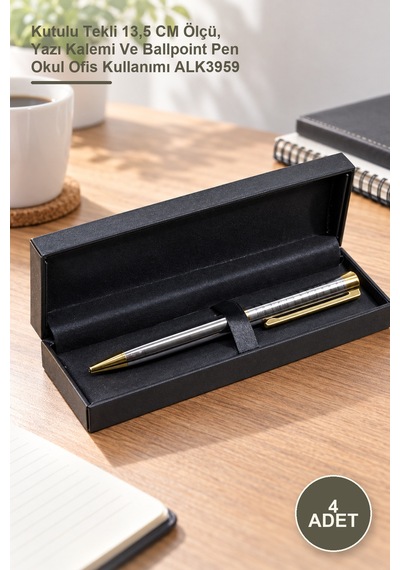 4 Adet Tükenmez Kalem Kutulu Tekli 13,5 Cm Ölçü, Yazı Kalemi Ve Ballpoint Pen Okul Ofis Kullanımı Alk3959