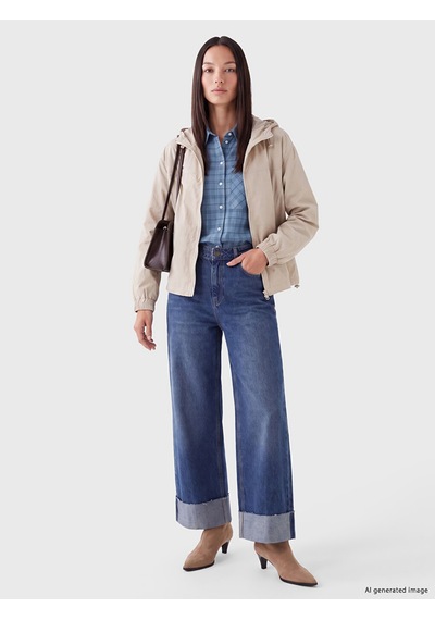 Lcw Everyday Bej Kapüşonlu Oversize Kadın Yağmurluk