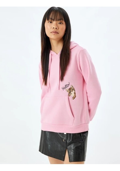 Koton Kapüşonlu Oversize Sweatshirt Kedi İşlemeli Cep Detaylı Şardonlu Pembe 5wal10207ık Gül Koton Kapüşonlu Oversize Sweatshirt Kedi İşlemeli Cep Detaylı Şardonlu Pembe 5wal10207ık Gül