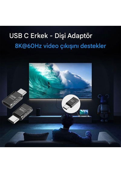Erkek Dişi Typec Adaptör 100w 20gbps 8k Dişi Erkek Typec Adaptör