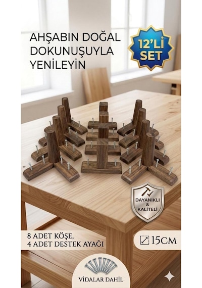 1. Sınıf Gürgen Ağacı Koyu Ceviz Mobilya Kanepe Koltuk Tv Ünitesi Mobilya Ayakları 12 Li Set Köşe Ayak Ve Destek Ayağı 15 Cm Robot Süpürge Uyumlu