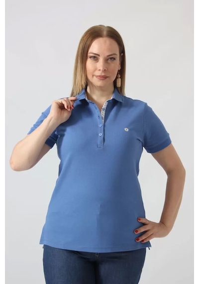 Moda Berray 21305 Kısa Kollu Büyük Beden Lacoste Kumas T-shirt İndigo İndigo
