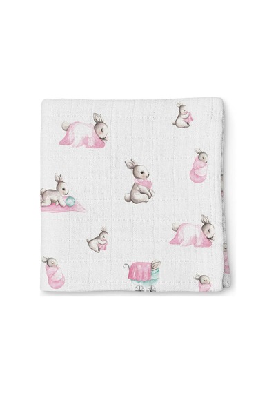 Bebek Müslin Müslin Örtü 120120 Cm Bébé Lapin Rose Throw1219