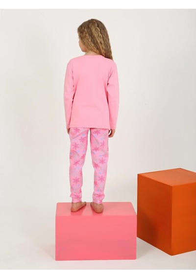 Kız Çocuk Uzun Kollu %100 Pamuklu Pijama Takımı Today Koyu Pembe
