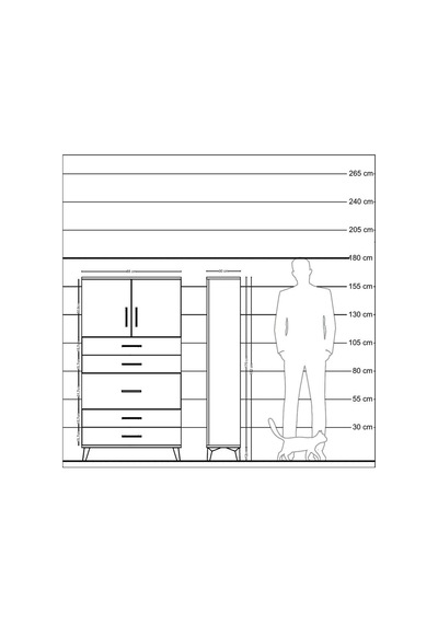 Arges Dolap 2 Raflı 5 Çekmeceli 2 Kapaklı 88x30x163 Antrasit-aytaşı Antrasit