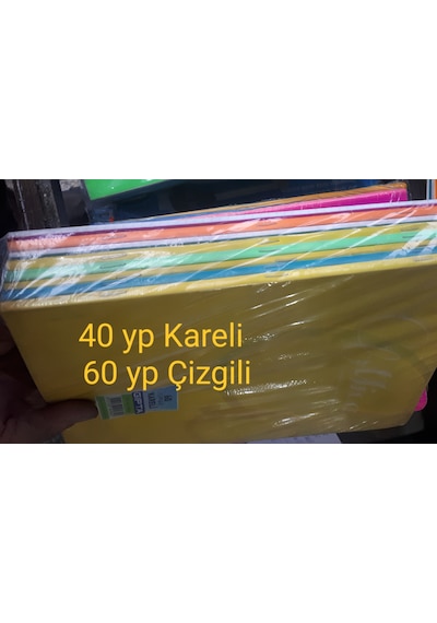 Gıpta Defter 40 Yp Çizgili 7 Adet +60 Yp Kareli 8 Adet 20x28 Cm A4 15 Adetli Paket Çok Renkli