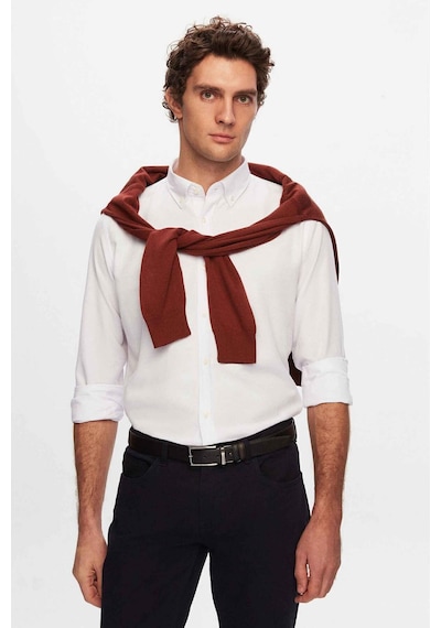 D's Damat Slim Fit Armürlü Düğmeli Yaka Pamuklu Erkek Gömlek - Beyaz 5HC02ORT07265 Beyaz D's Damat Slim Fit Armürlü Düğmeli Yaka Pamuklu Erkek Gömlek - Beyaz 5HC02ORT07265 Beyaz