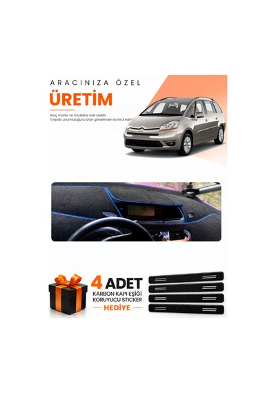 Cıtroen C4 Grand Picasso 2007-2013 Uyumlu Torpido Koruma Örtüsü Oto Kılıfı - Siyah Mavi