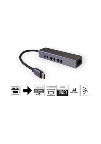 electroon Type-C to USB 3.0 Gigabit Ethernet RJ45 USB Çevirici