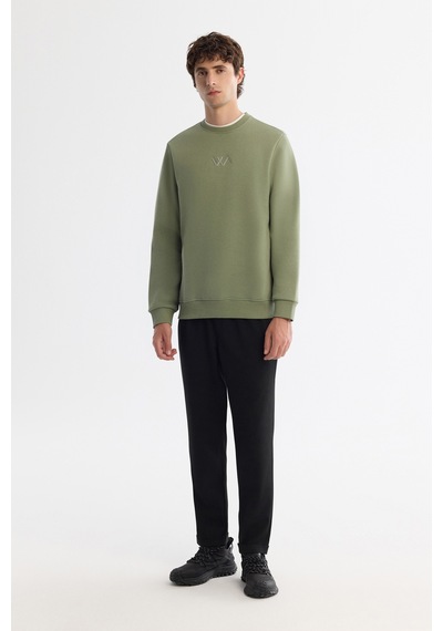 Avva Erkek Yeşil Bisiklet Yaka Pamuklu Şardonlu Baskılı Regular Fit Sweatshirt B001033