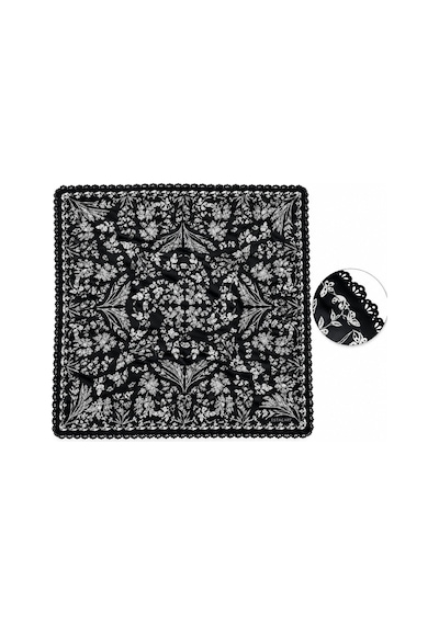 Tarzını Seç Siyah Gece Bahçesi Desenli Dantel Oya Kesim Fular / Bandana 70 X 70 Cm