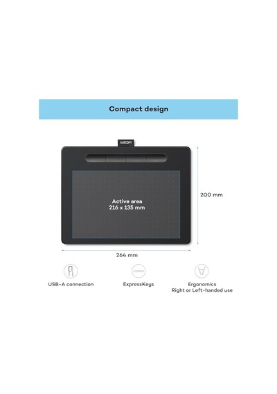 Wacom Intuos Medium Çizim Tableti, Çizim Ve Fotoğraf Düzenleme İçin Tablet, Basınca Duyarlı Kalemli, Siyah, Ev Ofis Ve E-öğrenme İçin İdeal