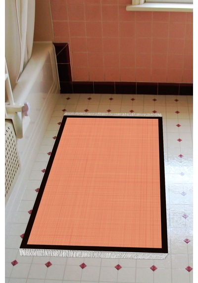 Kaymaz Taban Djt Banyo Mutfak Salon Halı Star Pamuk Saçaklı Dokuma Desen E5007 Kiremit