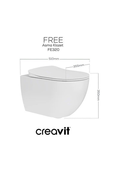 Creavit Free Asma Klozet Fe320.00 + Duck Tp Yavaş Kapanan Kapak 2'li Set Beyaz
