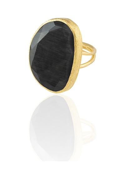 Kadir Jewellery 22 Ayar Altın Kaplama Kadın Fosil Taşlı Yüzük Siyah 40448453