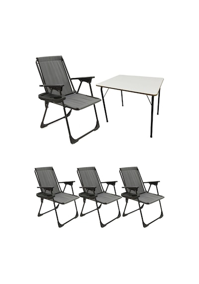 Natura 4 Adet Kamp Sandalyesi Oval Bardaklık Gri + MDF Masa Gri