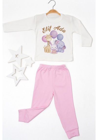 Pia Baby İsimli Kız Çocuk Pijama Takımı %100 Pamuk Penye İsme Özel Baskılı Kişiselleştirilebilir Pijama Seti 20545p14pi Krem