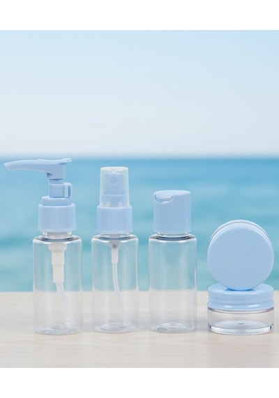 5 Li Seyahat Dolum Şişe Seti 30 Ml Şeffaf Taşıma Çantalı Mavi