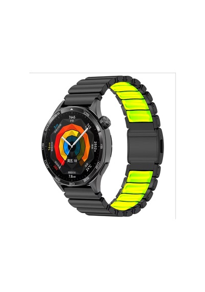 Huawei Watch Gt2 46mm Uyumlu Kordon Metal Kasa Silikon İç Kısım Tasarım Siyah-yeşil