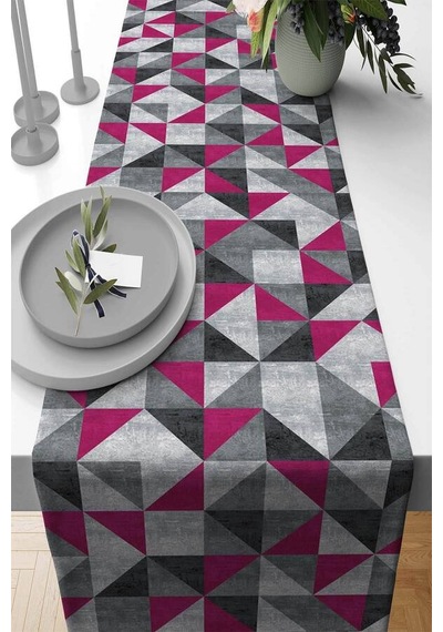 Fuşya Geometrik Desenli Premium Masa Örtüsü Runner Rnr384n11
