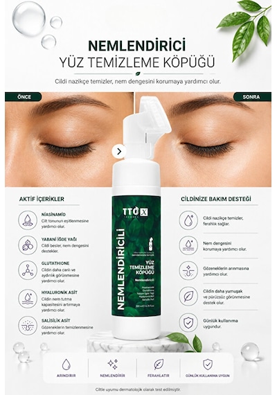 Tto X Nemlendirici Yüz Temizleme Köpüğü 200 Ml Hyaluronik Asitli Tüm Cilt Tipleri Için Günlük Kullanım