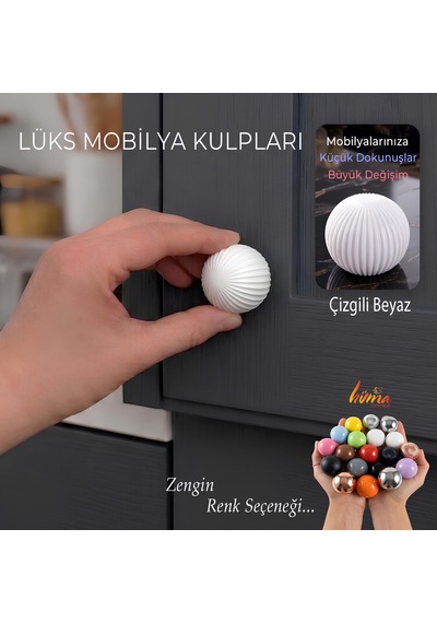Sert Plastik Düğme Yuvarlak Top Çizgili Beyaz Dolap Mobilya Mutfak Dolabı Çekmece Kulbu Kulpu Kulplar